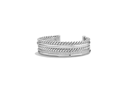 Rhodium Plated Womens Twisted Open Cuff Bracelet